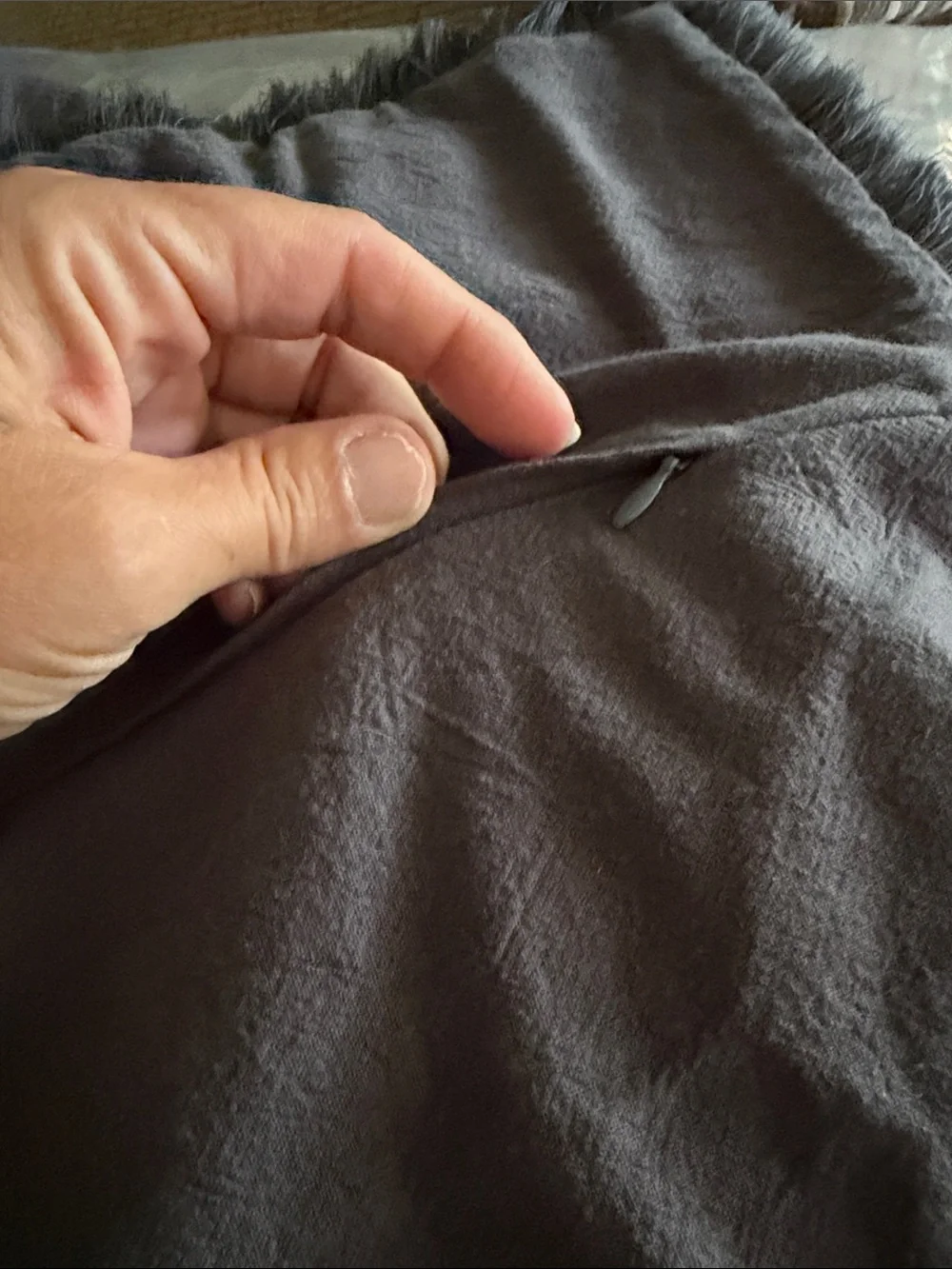 Dark Gray Fringed Throw Pillow cover